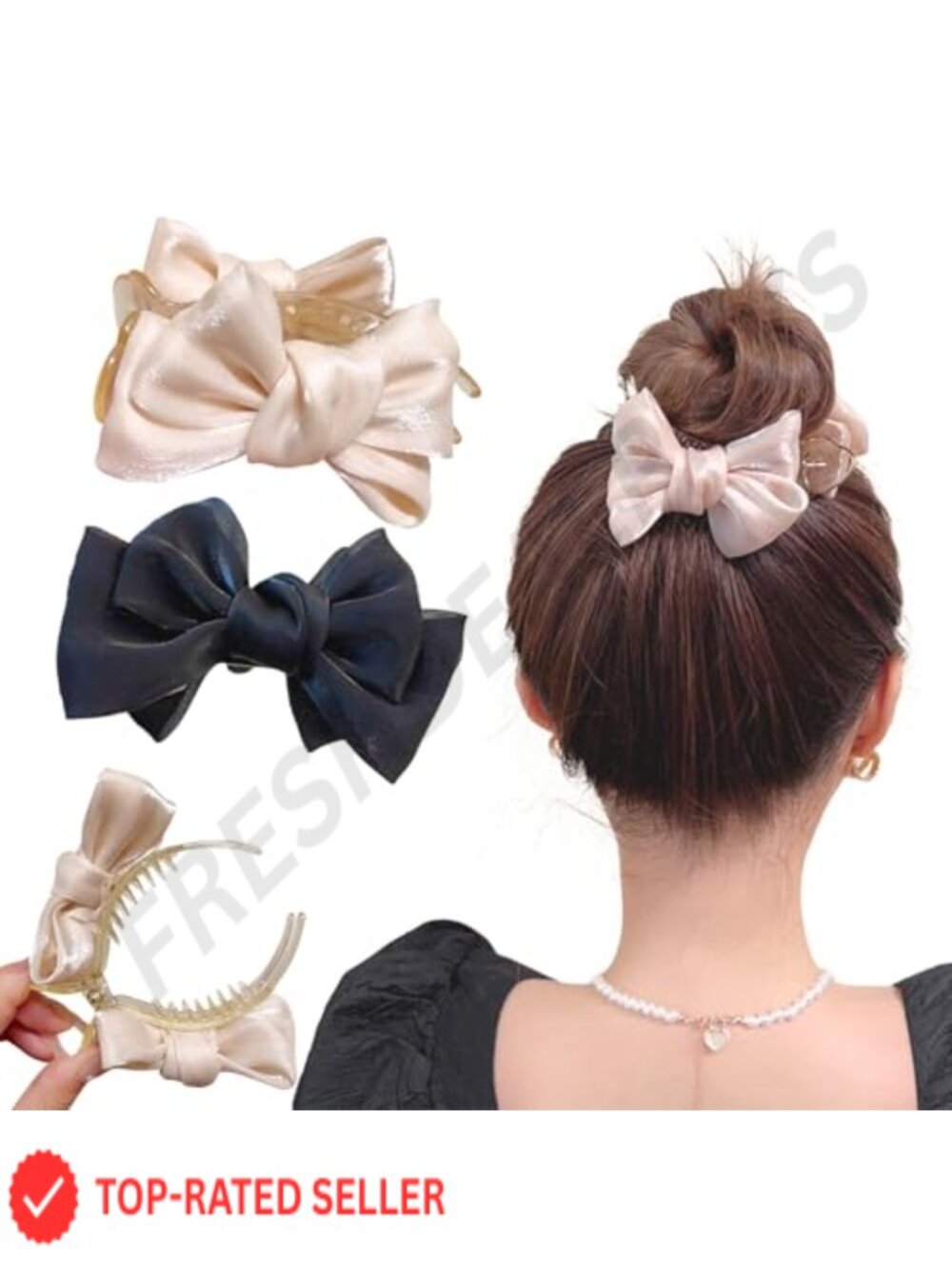 Satin Bow Hair Claw Clips Large Nonslip Ponytail Holder Accessories